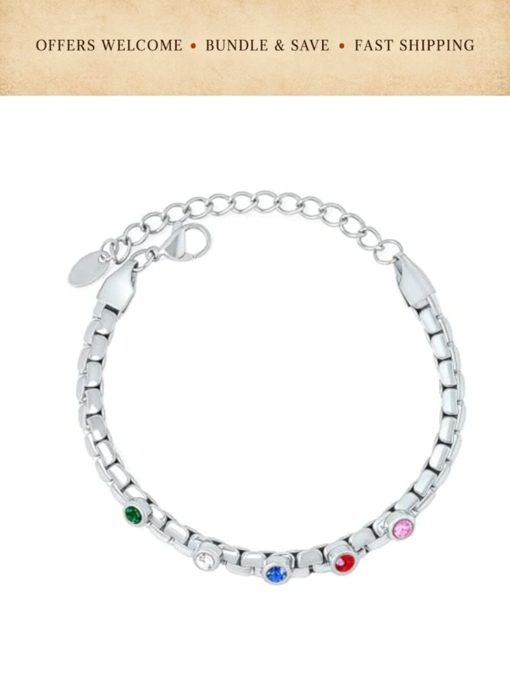 18K Gold Plated Stainless Steel Chain Bracelet Adjustable CZ Minimalist